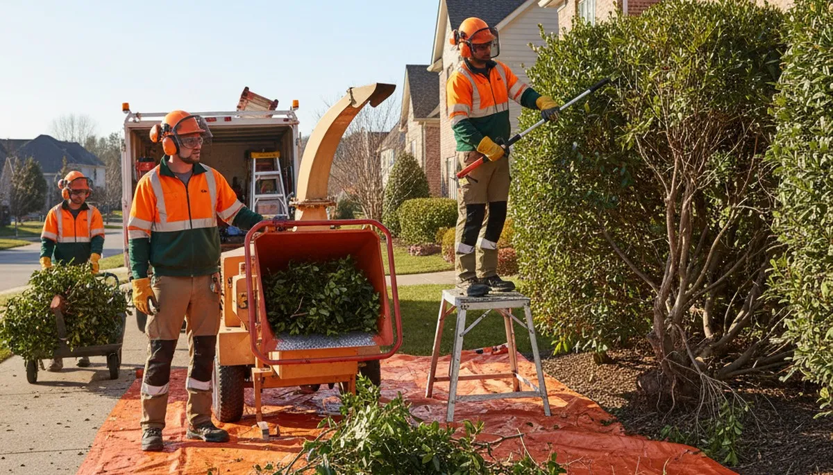 Tacoma, WA tree service crew removing overgrown shrubs for safe clearing