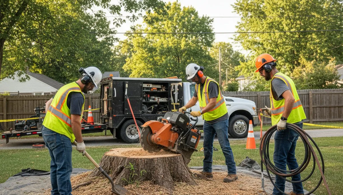 Tacoma WA stump removal crew clearing a backyard stump for Arbor Tree Care