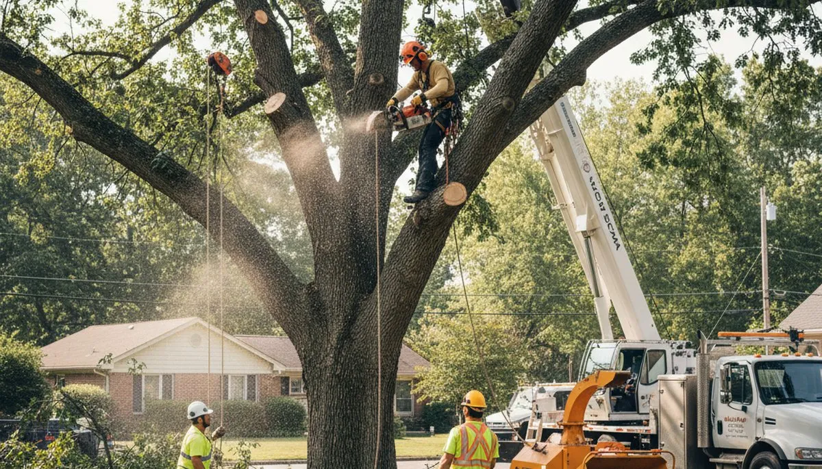 Tacoma, WA tree removal crew safely clearing a hazardous tree on a residential property