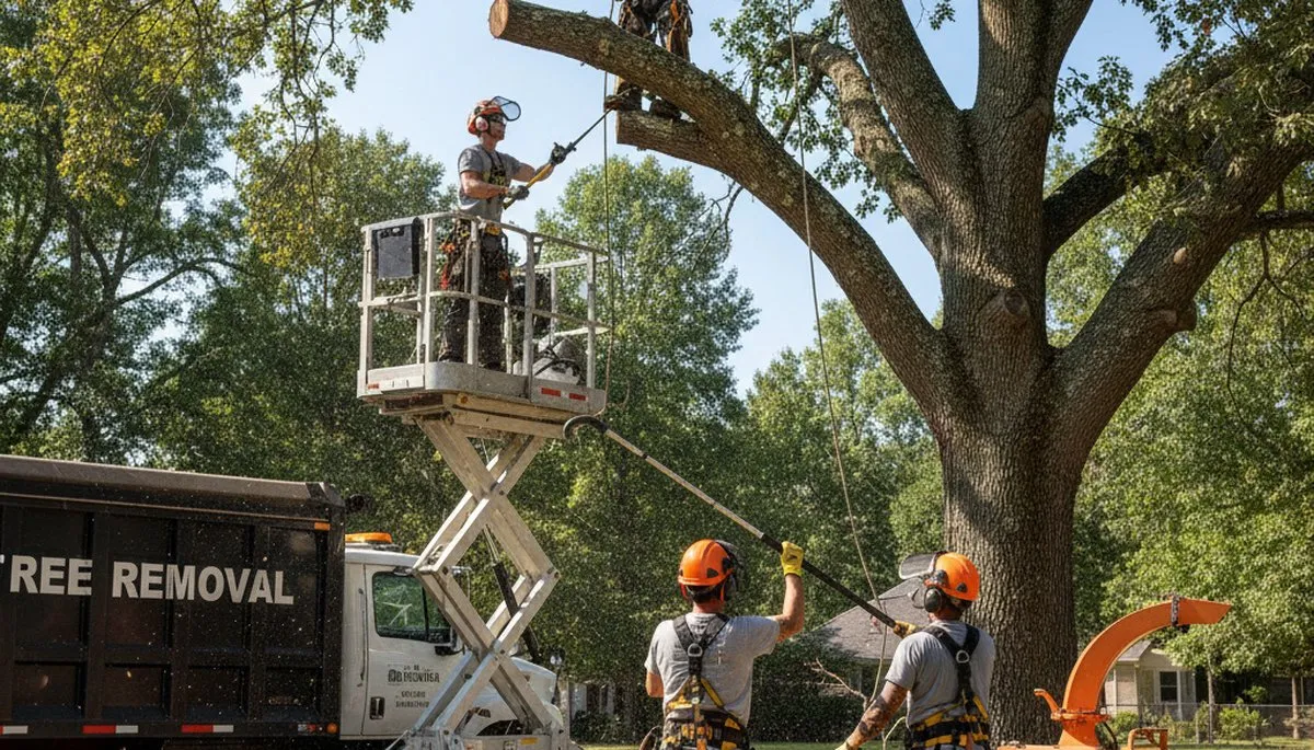 Tacoma, WA tree removal crew safely clearing a hazardous tree from a residential property