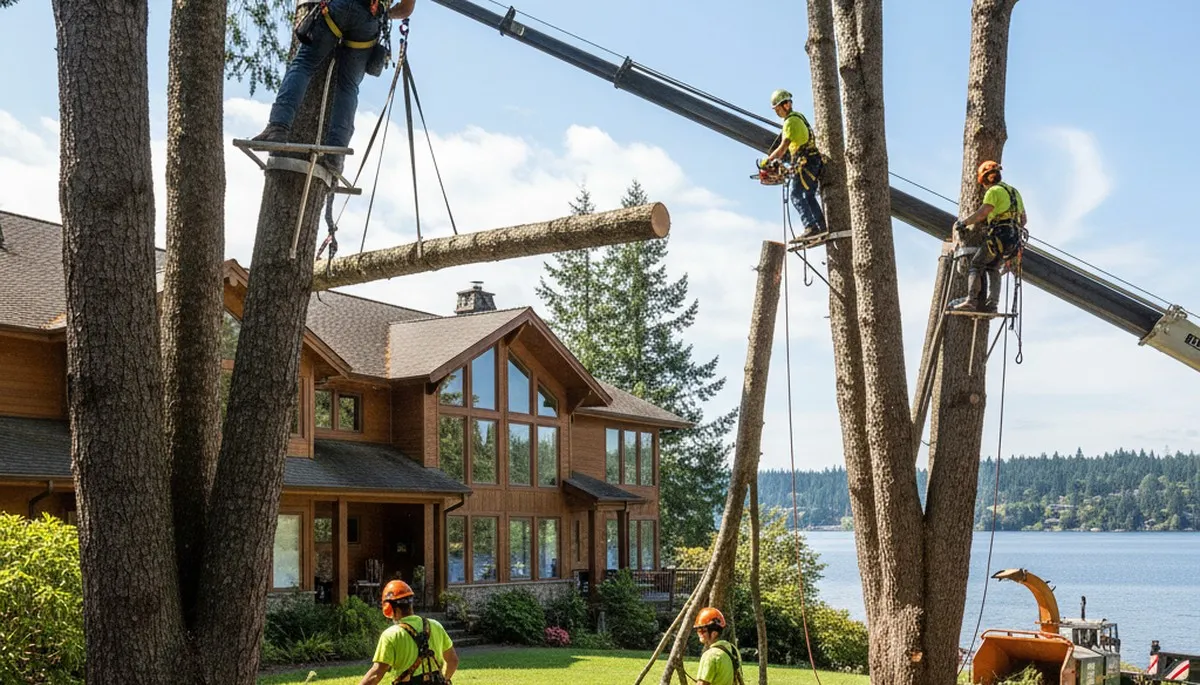 Tree service crew in Tacoma, WA performing professional tree trimming and removal work