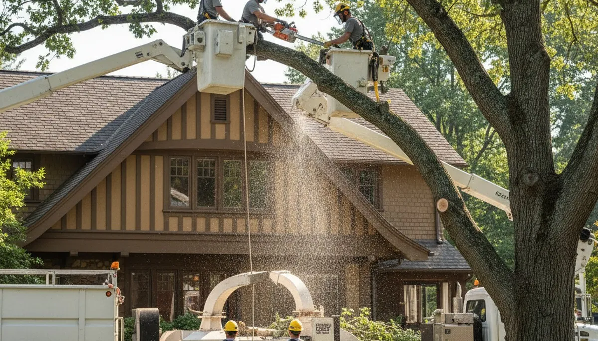 Tacoma WA tree service crew trimming and removing a tree for a residential property